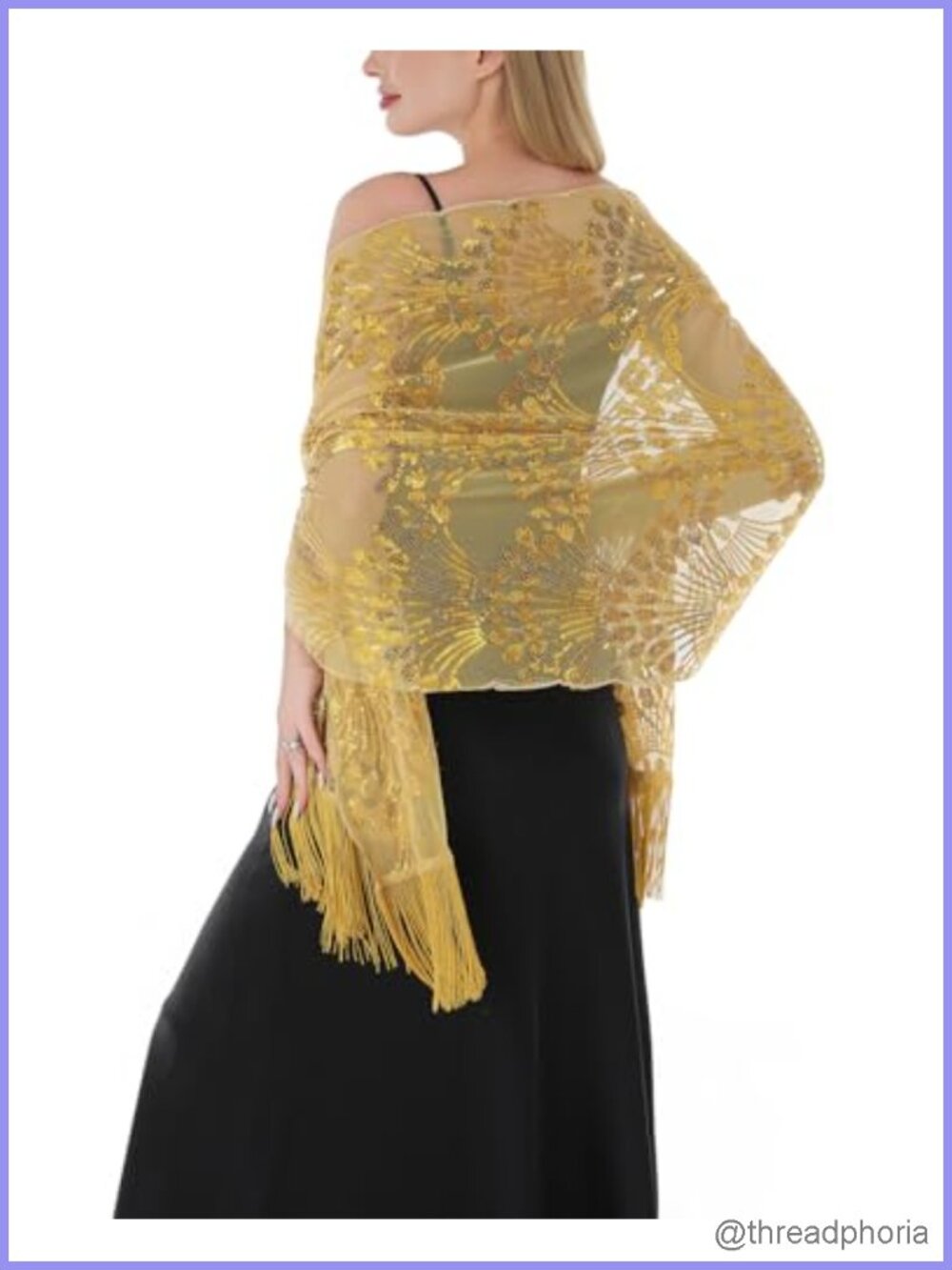 Sequin Sheer Shawl Wrap for Evening Dresses Fringe Trim Lightweight Pashmina